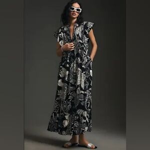 Anthropologie Maeve The Cassandra Maxi Dress Black/White Women's Size M Petite